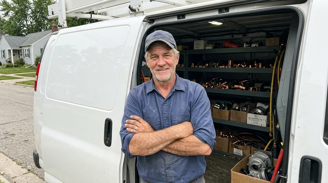 Mike Sullivan standing by his work van